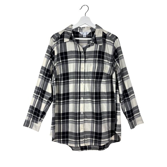 Old Navy Black & White Plaid Long Sleeve Button-Down Flannel Shirt Size 1X - Picture 1 of 7
